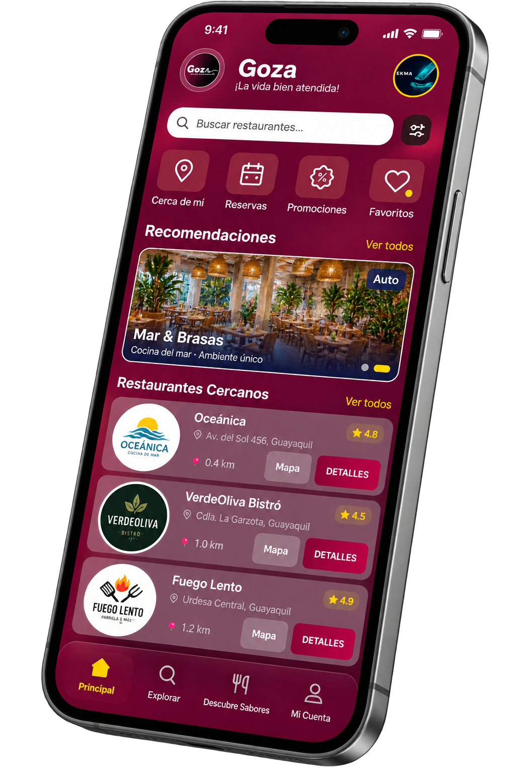 App GOZA en teléfono móvil